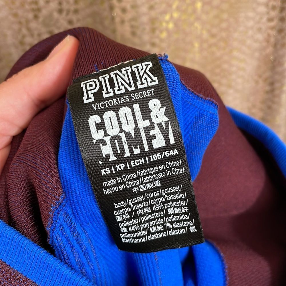 PINK Victoria’s Secret Cool & Comfy seamless maroon/royal blue leggings XS - Picture 6 of 7